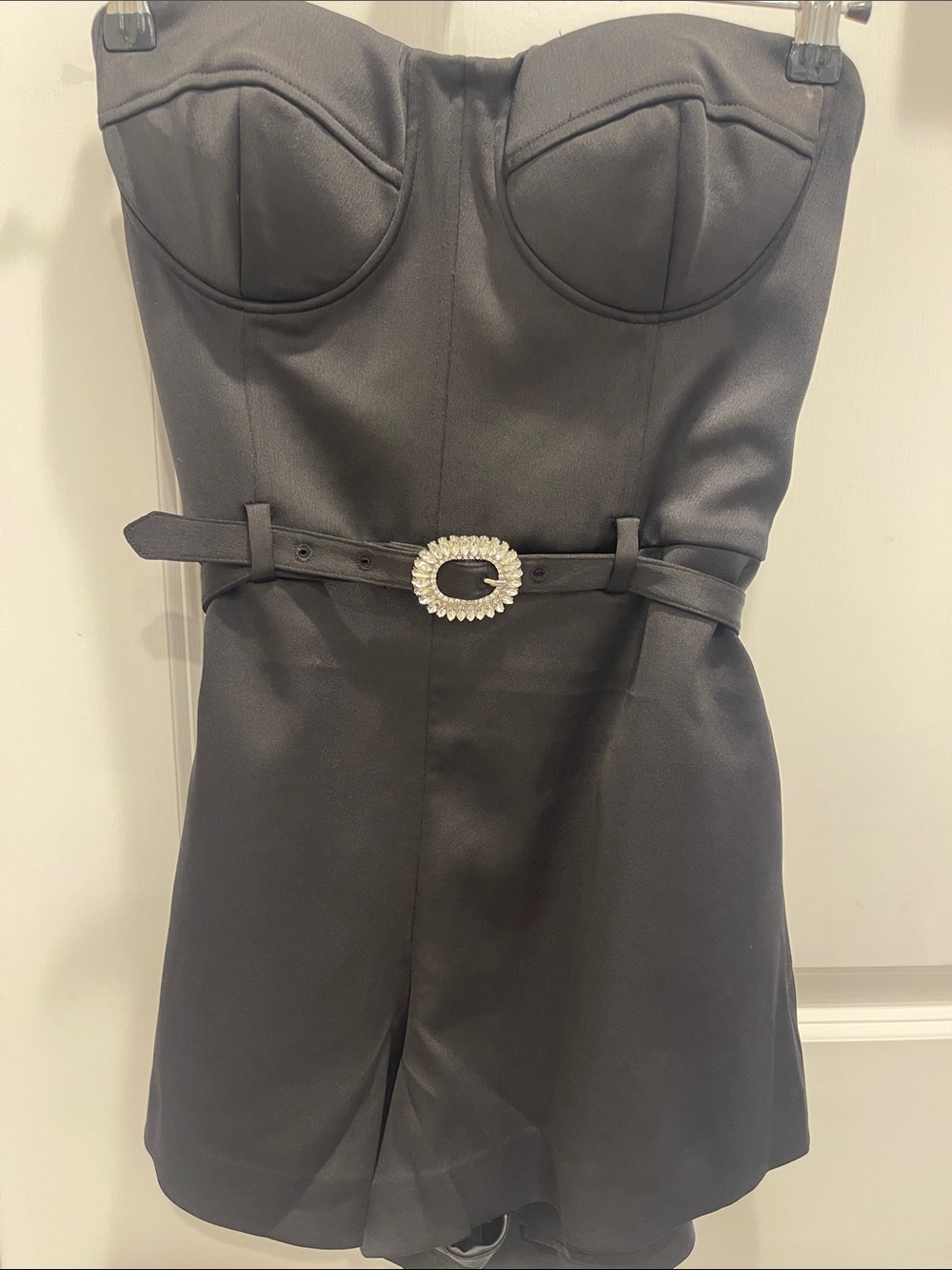 Generation Love Brian Satin Strapless Black Bustier Dress with Decorative Belt